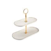 Karaca Calvin Ceramic 2-Tiers Cake Stand, 28cm, Cookie Bowl White Gold |  153.03.06.9167